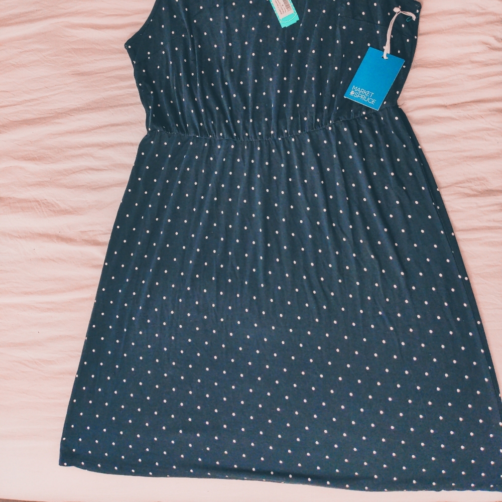 Market & Spruce Plus Size Navy Polkadot Keyhole Dress